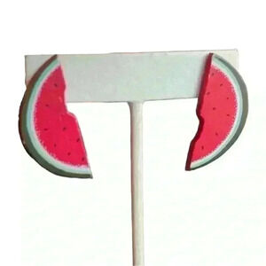 Vintage 80s 90s hand painted wood watermelon stud earrings